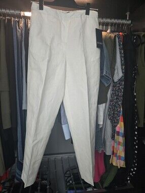 BCBG Cream Straight-Leg Tailored Pants